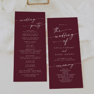 Boho Chic Burgundy Red Tea Length Wedding Programme