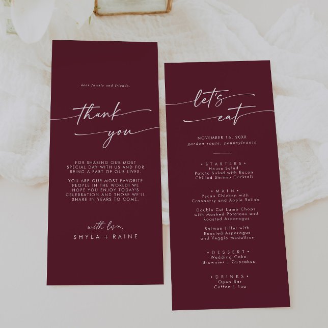 Boho Chic Burgundy Red Thank You and Wedding Menu (Creator Uploaded)