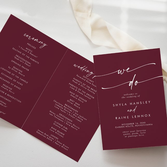 Boho Chic Burgundy Red We Do Folded Wedding Programme (Creator Uploaded)