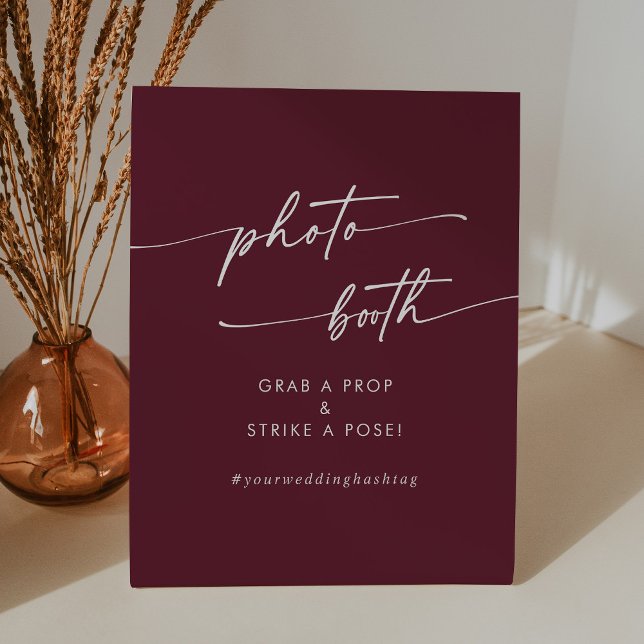 Boho Chic Burgundy Red Wedding Photo Booth Pedestal Sign (Creator Uploaded)