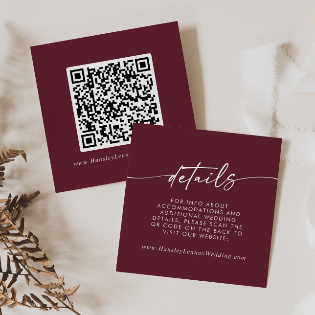 Boho Chic Burgundy Red Wedding QR Code Details Enclosure Card (Creator Uploaded)