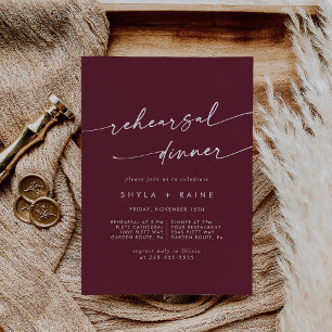 Boho Chic Burgundy Red Wedding Rehearsal Dinner Invitation