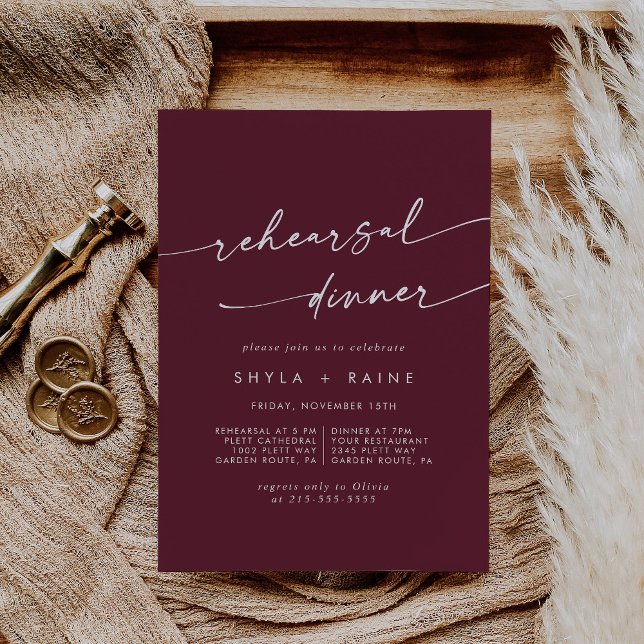 Boho Chic Burgundy Red Wedding Rehearsal Dinner Invitation (Creator Uploaded)