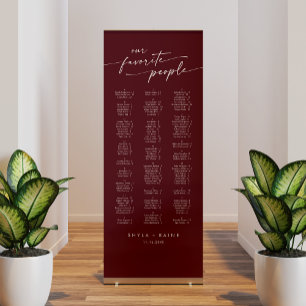 Boho Chic Burgundy Red Wedding Seating Chart Retractable Banner