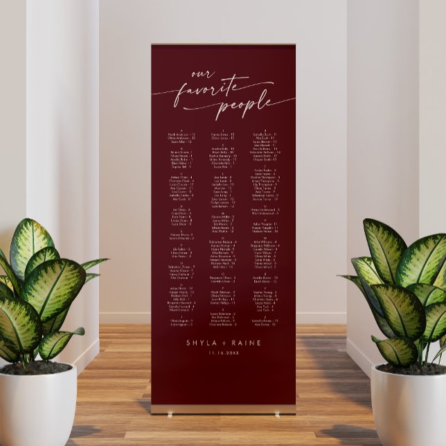 Boho Chic Burgundy Red Wedding Seating Chart Retractable Banner (Creator Uploaded)