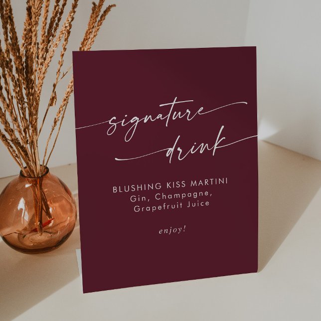 Boho Chic Burgundy Red Wedding Signature Drink Pedestal Sign (Creator Uploaded)
