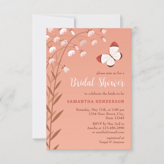 Boho Chic Butterfly Floral Elegant Bridal Shower Invitation (Front)