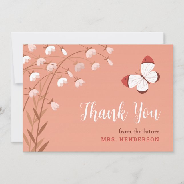 Boho Chic Butterfly Floral Elegant Bridal Shower Thank You Card (Front)