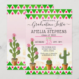 Boho Chic Cactus Fiesta Graduation Party Invitation
