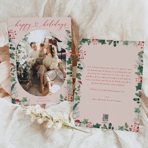 Boho Chic Calligraphy Blush Pink Photo  Holiday Card