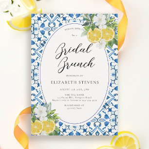 Boho Chic Citrus Italian Blue Tile Bridal Shower Invitation