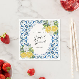 Boho Chic Citrus Italian Blue Tile Bridal Shower Napkin
