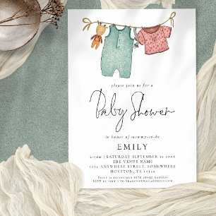 Boho Chic Clothes on Line Baby Shower Invitation