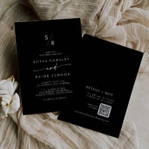 Boho Chic COLOR EDITABLE Monogram QR Code Wedding Invitation