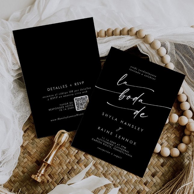 Boho Chic COLOR EDITABLE QR Code Spanish Wedding Invitation (Creator Uploaded)