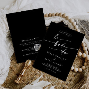 Boho Chic COLOR EDITABLE QR Code Spanish Wedding Invitation