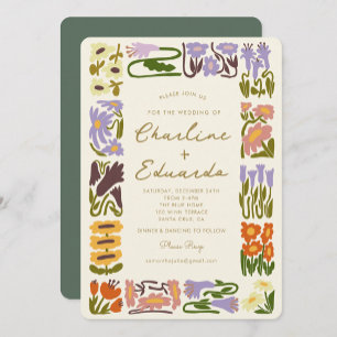Boho Chic Colourful Flower Retro Wedding Invitation