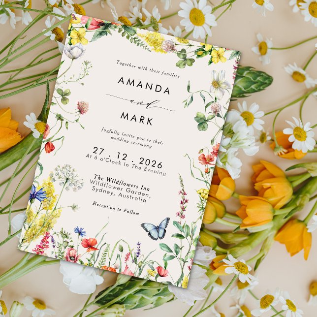 Boho Chic Colourful Wildflower Meadow Wedding Invitation (Creator Uploaded)
