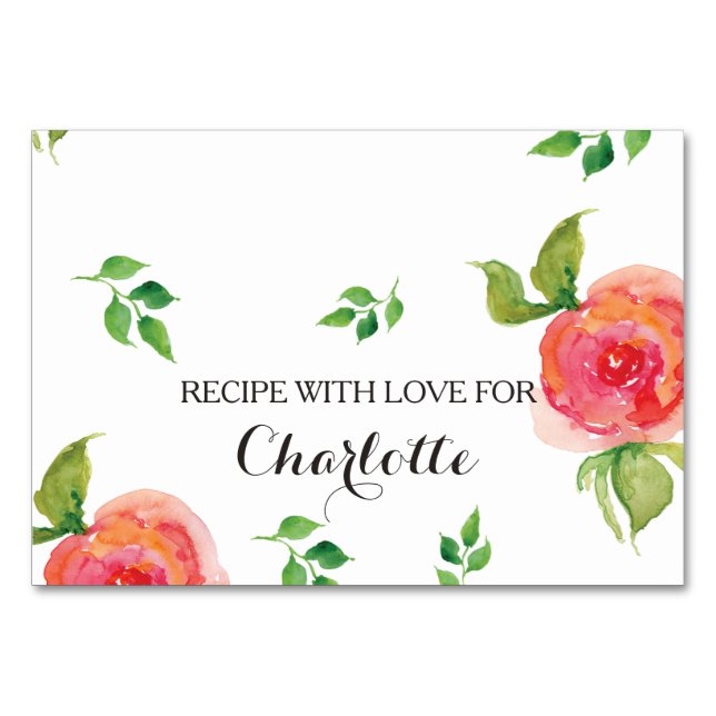 boho chic Coral  floral bridal shower recipe cards (Front)