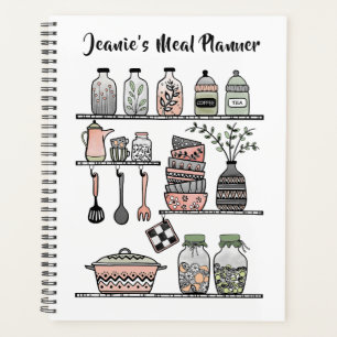 Boho-chic Coral Pink Kitchen Decor Healthy Meal Planner