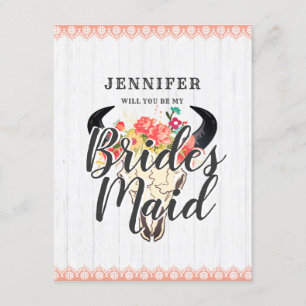 Boho Chic Cow Skull Will You Be My Bridesmaid Invitation