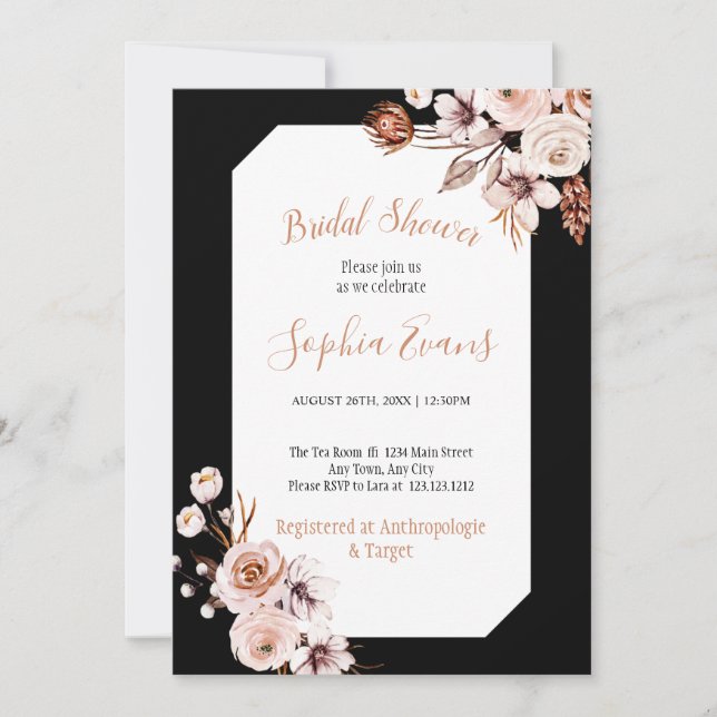Boho Chic Cream and Brown Floral Bridal Shower Inv Invitation (Front)