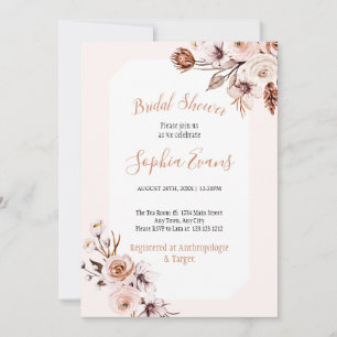 Boho Chic Cream and Brown Floral Bridal Shower Invitation