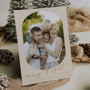 Boho Chic Cream Gold Merry Bright Photo Christmas Holiday Card