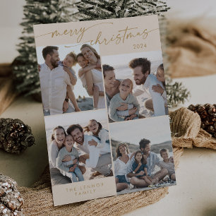 Boho Chic Cream Gold Xmas Photo Unique Christmas Holiday Card