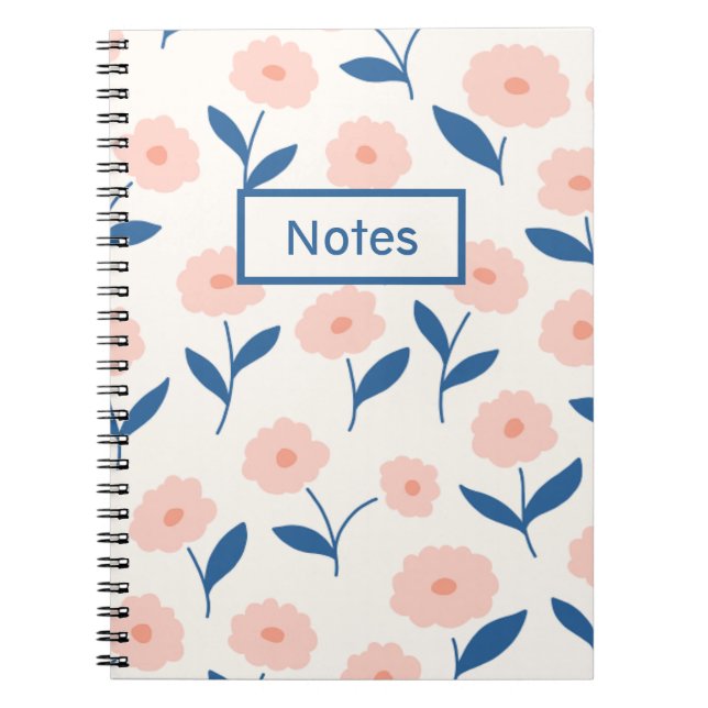 Boho Chic Custom Name Pink Flower Pattern  Notebook (Front)