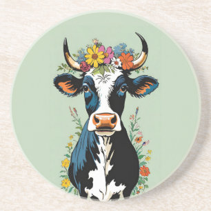 Boho Chic Cute Minimalist Cow Flower Crown Coaster