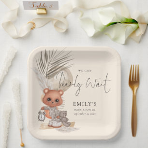 Boho Chic Cute We Can Bearly Wait Baby Shower  Paper Plate