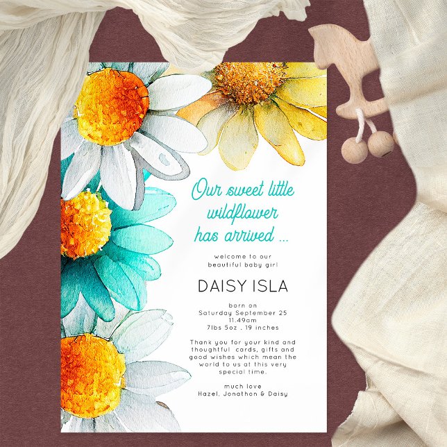 Boho Chic Daisies Wildflower Thank You Birth Announcement (Creator Uploaded)