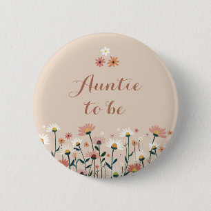 Boho Chic Daisy Floral Baby Shower Auntie To Be 6 Cm Round Badge