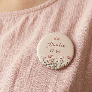 Boho Chic Daisy Floral Baby Shower Auntie To Be 6 Cm Round Badge