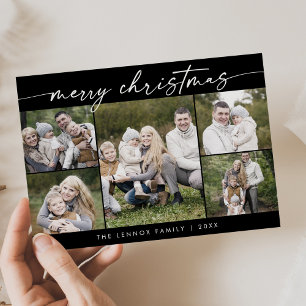 Boho Chic Dark Black Photo Boho Merry Christmas Holiday Card