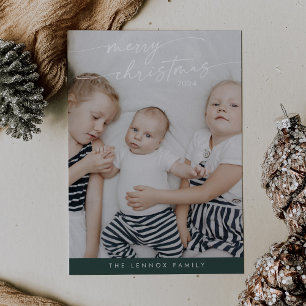 Boho Chic Dark Green Cute Unique Photo Christmas Holiday Card