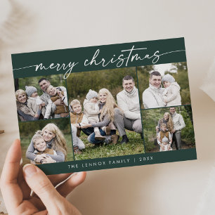 Boho Chic Dark Green Photo Boho Merry Christmas Holiday Card