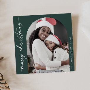 Boho Chic Dark Green Photo Unique Merry Christmas Holiday Card