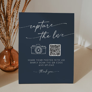 Boho Chic Dark Navy Blue Capture the Love Wedding Pedestal Sign