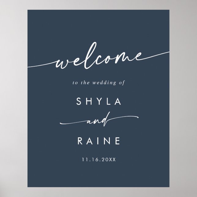Boho Chic Dark Navy Blue DIY Wedding Welcome Sign (Front)