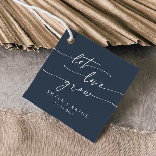 Boho Chic Dark Navy Blue Let Love Grow Wedding Favour Tags