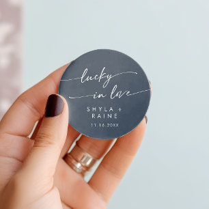 Boho Chic Dark Navy Blue Lucky In Love Favour Classic Round Sticker