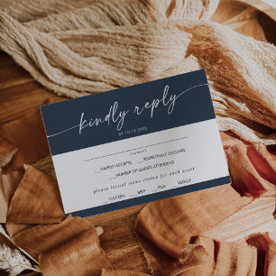 Boho Chic Dark Navy Blue Menu Choice RSVP Card