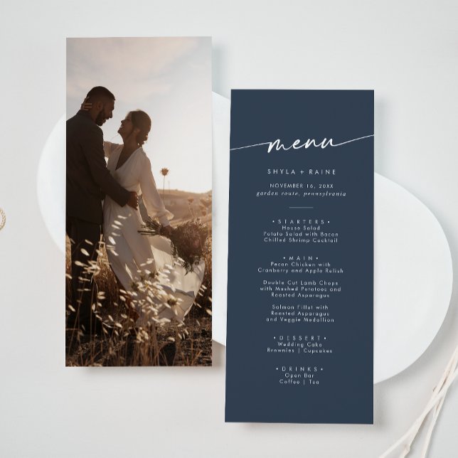 Boho Chic Dark Navy Blue Photo Wedding Menu (Creator Uploaded)