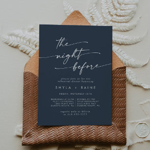 Boho Chic Dark Navy Blue Rehearsal Dinner Invites