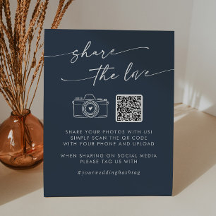 Boho Chic Dark Navy Blue Share the Love QR Code Pedestal Sign
