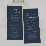 Boho Chic Dark Navy Blue Tea Length Wedding Programme<br><div class="desc">This boho chic dark navy blue tea length wedding program is perfect for a minimalist wedding ceremony. The muted and moody neutral dark blue modern bohemian design features simple rustic calligraphy with a unique yet classic style. Personalise your wedding program with you names, wedding date, location, order of service, wedding...</div>