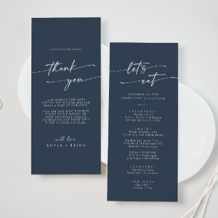 Boho Chic Dark Navy Blue Thank You and Wedding Menu