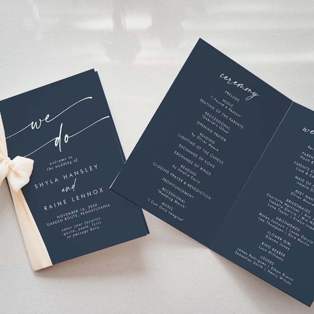 Boho Chic Dark Navy Blue We Do Folded Wedding Programme (Creator Uploaded)
